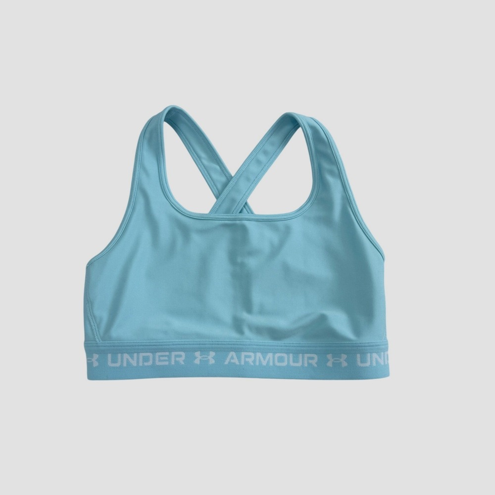 Under Armour Sports Bra Womens M Blue HeatGear Mid Crossback Scoop Neck